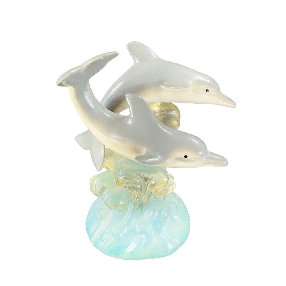 Vintage Herco Gifts Dolphins Swimming‎ Figurine Decor Hard Plastic W Sticker VTG